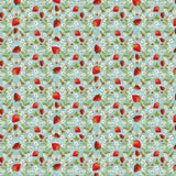 Berry Sweet Strawberries & Flowers Fabric by Timeless Treasures, Sky Blue