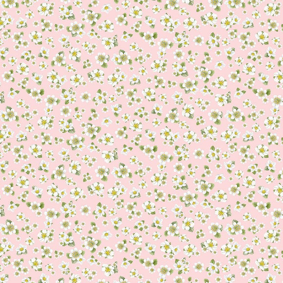 Berry Sweet Strawberry Blossoms Fabric by Timeless Treasures, Pink