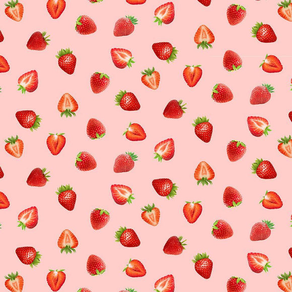 Berry Sweet Tossed Strawberries Fabric by Timeless Treasures, Pink