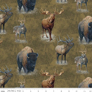 Big Game Main Curry Fabric by Riley Blake, Bison, Moose, Elk and Deer