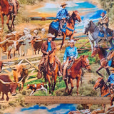 Big Sky Country Fabric by Michael Miller, Multi Western, Cowboy and Cowgirl Cattle Drive