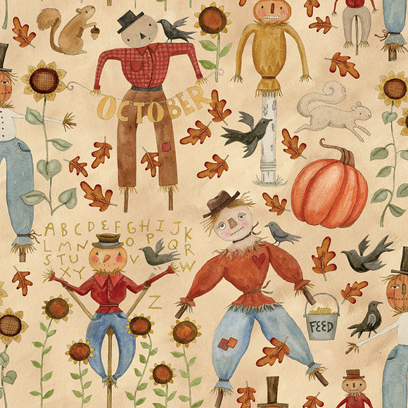 Bittersweet Farm Main Cornsilk Fabric by Riley Blake Designs, Fall, Autumn, Scarecrows