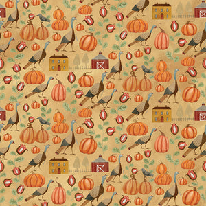 Bittersweet Farm Turkey Hollow Harvest Gold Fabric by Riley Blake Designs, Thanksgiving Fall