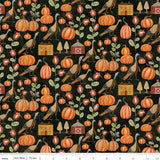 Bittersweet Farm Turkey Hollow Midnight Black Fabric by Riley Blake Designs, Thanksgiving Fall