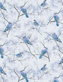 18" x 21" Winter Woods Blue Jay Birds in Winter Fabric by Timeless Treasures, Blue Jays