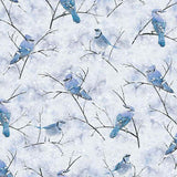 18" x 21" Winter Woods Blue Jay Birds in Winter Fabric by Timeless Treasures, Blue Jays