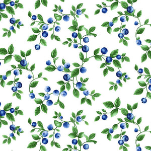 32" x 44" Blueberry Delight Fabric by Timeless Treasures, Blueberries Branch White