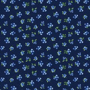 11" x 44" Blueberry Delight Fabric by Timeless Treasures, Blueberries on Pin Dots Navy