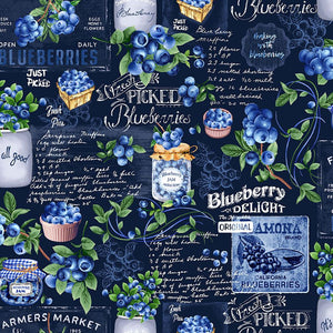 18"x 21" Blueberry Delight Fabric by Timeless Treasures, Blueberry Chalkboard