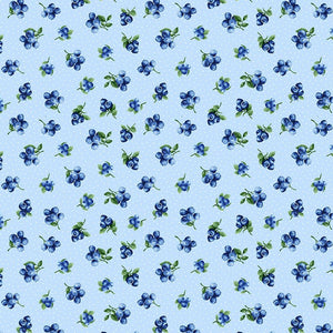 7" x 44" Blueberry Delight Fabric by Timeless Treasures, Blueberries on Pin Dots Blue