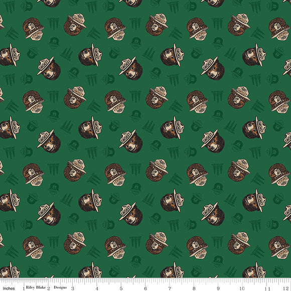 Only You Smokey Bear Fabric by Riley Blake Designs, Toss Forest Green