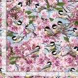 Chickadee on Blossom Tree Fabric by Timeless Treasures, Bird Fabric, Chickadees