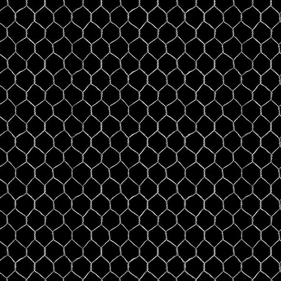 Chicken Wire Fence on Black Fabric by Timeless Treasures, Rolling Hills, Coop