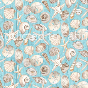13" x 44" Seashells on Blue Fabric by Northcott, Coastal, Beach Shells Fabric