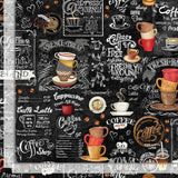 Just Brew It, Coffee Chalkboard Fabric by Timeless Treasures, Rise and Grind