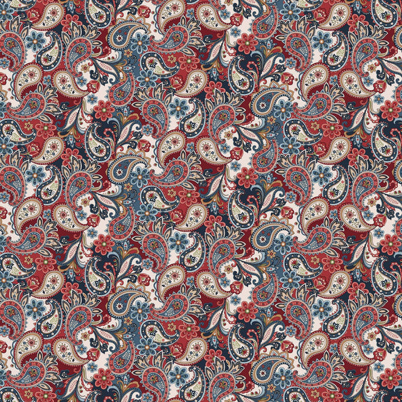 Cottonwood Stables Paisley Fabric by Henry Glass, Red and Blue