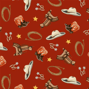 18" x 22" Country Rodeo Fabric by Michael Miller, Way Out West on Red, Western Fabric