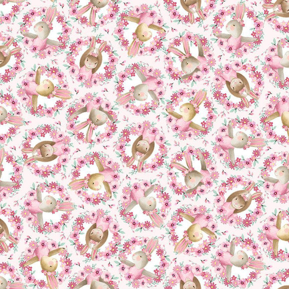 Ballet Bunnies Cute Bunny Floral Heads Fabric by Timeless Treasures