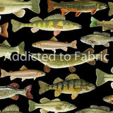 14" x 44" Fishing Fabric, Lakeside Cabin Collection by Timeless Treasures, Trout, Salmon