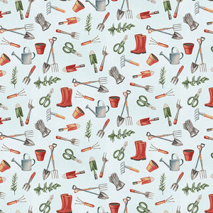 Gardening Snowmen Fabric by Henry Glass, Tossed Tools, Winter Holiday Fabric