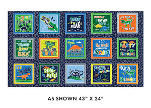 Glow-O-Saurus Boxes Multi Fabric Panel 24" x 43" by Benartex, Dinosaurs Fabric