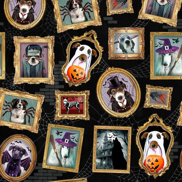 Halloween Pick Your Poison Dog Halloween Portraits Fabric by Timeless Treasures, Quilting Cotton