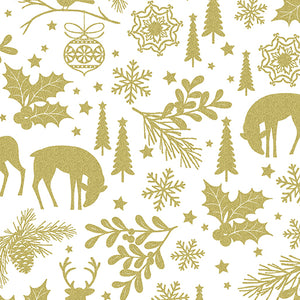 Holiday Sparkle Forest Fabric by Benartex, Ivory, Gold Metallic