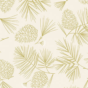Holiday Sparkle Sparkling Pines Fabric by Benartex,Cream, Gold Metallic