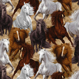 10" x 44" Large Horse Fabric by Timeless Treasures, Horses, Western Fabric, Herd, Stallions