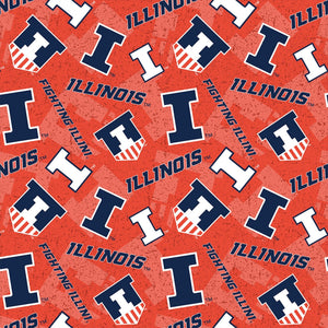 18" x 21" University of Illinois, Fighting Illinois Fabric, Licensed NCAA Fabric