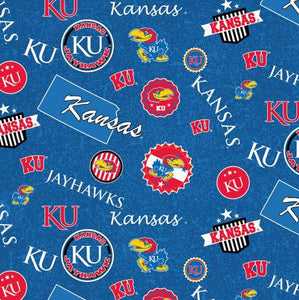 33" x 44" Kansas University Fabric, Jayhawks, Home State, Licensed NCAA Fabric