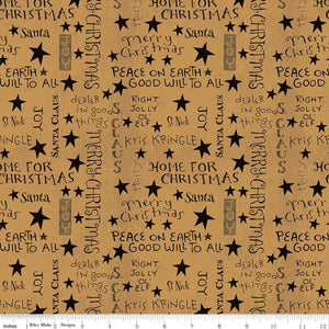 17" x 44" Kringle Words Gold Fabric by Riley Blake Designs, Christmas Fabric, Text