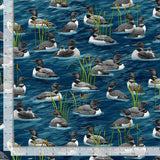 Lake Life and Lakeside Cabin, Loons Fabric by Timeless Treasures, Ducks in Water