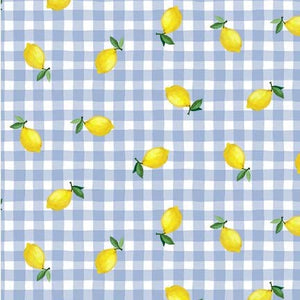 Lemon Fresh, Lemons on Blue Gingham Fabric by Michael Miller, Lemon Squeeze