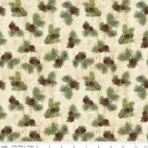 20" x 44" Majestic Outdoors Pinecone Fabric on Light Background, Riley Blake Designs