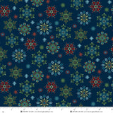 Nordic Holiday Village Fabric Snowflakes Blue by Henry Glass, Scandinavian Christmas