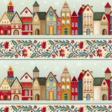 Nordic Holiday Village Fabric Border Stripe Cream by Henry Glass, Scandinavian Christmas