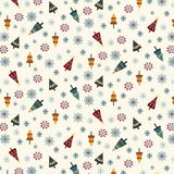 Nordic Holiday Village Fabric Tossed Trees Cream by Henry Glass, Scandinavian Christmas
