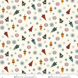 Nordic Holiday Village Fabric Tossed Trees Cream by Henry Glass, Scandinavian Christmas