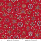 Nordic Holiday Village Fabric Snowflakes Red by Henry Glass, Scandinavian Christmas