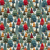 Nordic Holiday Village Fabric Stacked Trees, Ice Blue by Henry Glass, Scandinavian Christmas