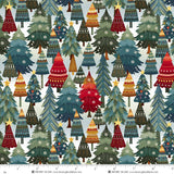 Nordic Holiday Village Fabric Stacked Trees, Ice Blue by Henry Glass, Scandinavian Christmas