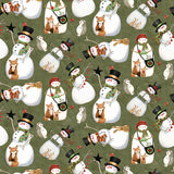 Northern Christmas Snowmen Green Fabric by Riley Blake Designs, Quilting Fabric
