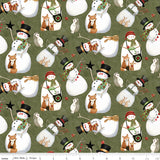 Northern Christmas Snowmen Green Fabric by Riley Blake Designs, Quilting Fabric