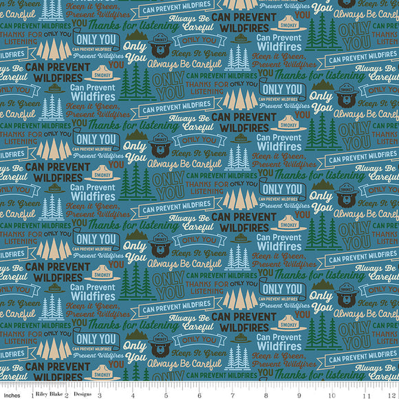 Only You Smokey Bear Fabric by Riley Blake Designs, Catchphrase Cadet Blue, Words