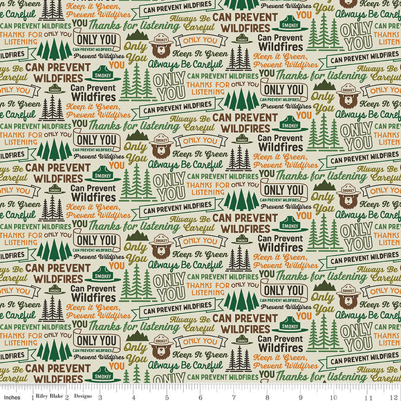 Only You Smokey Bear Fabric by Riley Blake Designs, Catchphrase Cream, Words