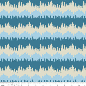 Only You Smokey Bear Fabric by Riley Blake Designs, Tree Stripe Cadet Blue