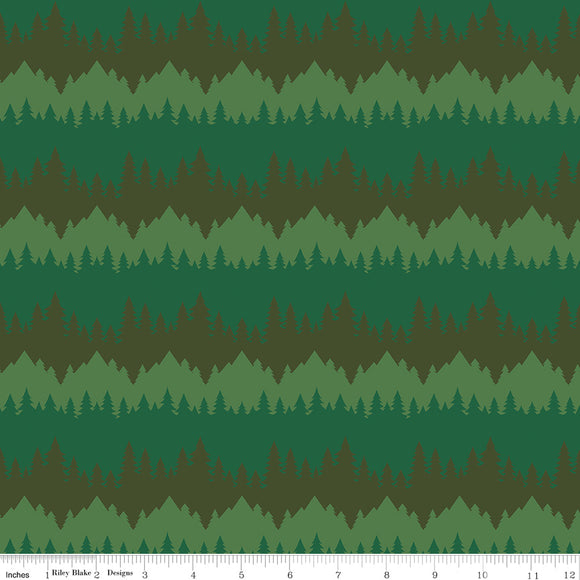 Only You Smokey Bear Fabric by Riley Blake Designs, Tree Stripe Forest Green