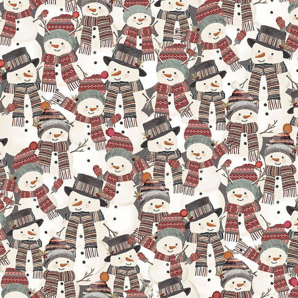 Let It Snow Packed Hat and Scarf Snowmen Fabric by Timeless Treasures