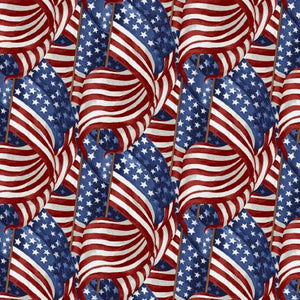 12" x 44" Live Free Patriotic Fabric by Henry Glass, American Flags